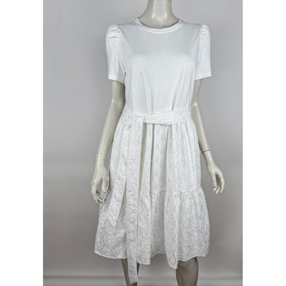 Kate Spade Short Sleeve Lace Dress Women‎ L EUC Stretch Cotton Crew neck Tie